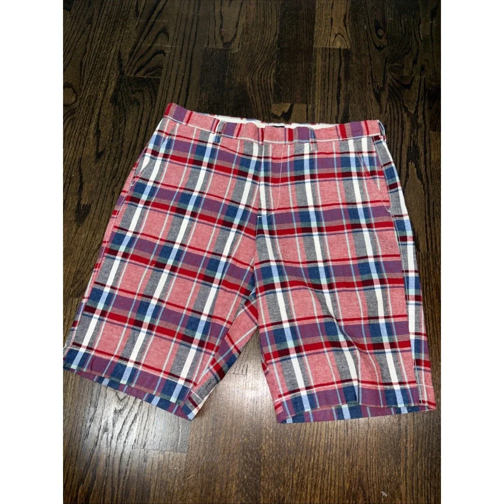 J Crew Rivington Linen Blend Shorts Plaid Flat Casual Prep Mens Size 34 Preppy